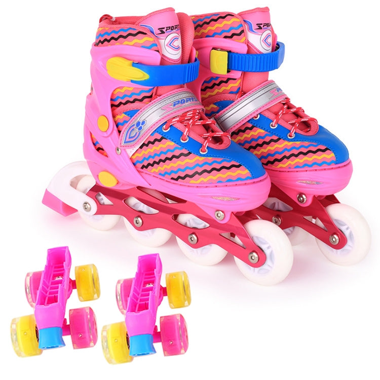 Scarpe da pattinaggio per pattini a rotelle a doppia fila bianche full-flash per bambini, fila dritta + ruota doppia, taglia: L, Straight Row+Double Row Wheel, Size : L(Pink), Straight Row+Double Row Wheel, Size : L(Blue)