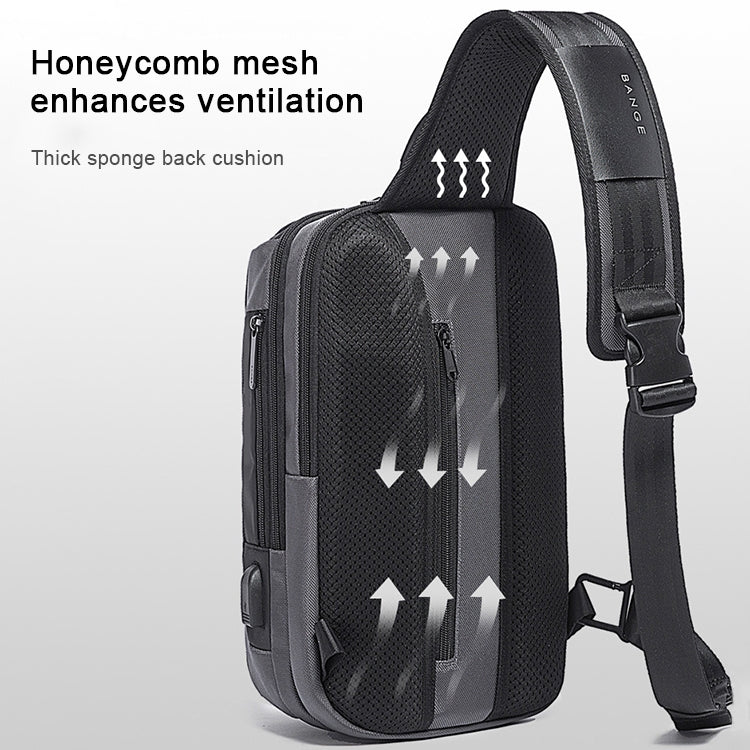 BANGE Borsa da petto USB di sicurezza da uomo Borsa a tracolla portatile da esterno, Shoulder Bag, Outdoor Shoulder Bag