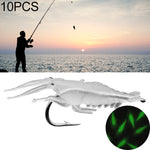 10 esche artificiali morbide per gamberetti da pesca da 4 cm, esche popper con gancio, Artificial Shrimp with Hook, Luminous Shrimp with Hook, Pink Shrimp with Hook, Green Shrimp with Hook, Transparent Shrimp with Hook