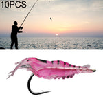 10 esche artificiali morbide per gamberetti da pesca da 4 cm, esche popper con gancio, Artificial Shrimp with Hook, Luminous Shrimp with Hook, Pink Shrimp with Hook, Green Shrimp with Hook, Transparent Shrimp with Hook