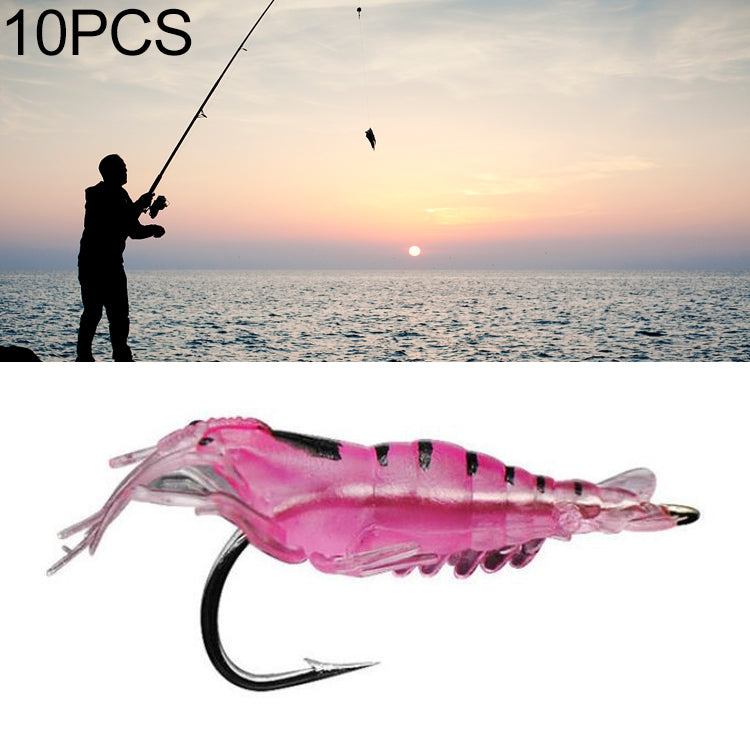 10 esche artificiali morbide per gamberetti da pesca da 4 cm, esche popper con gancio, Artificial Shrimp with Hook, Luminous Shrimp with Hook, Pink Shrimp with Hook, Green Shrimp with Hook, Transparent Shrimp with Hook