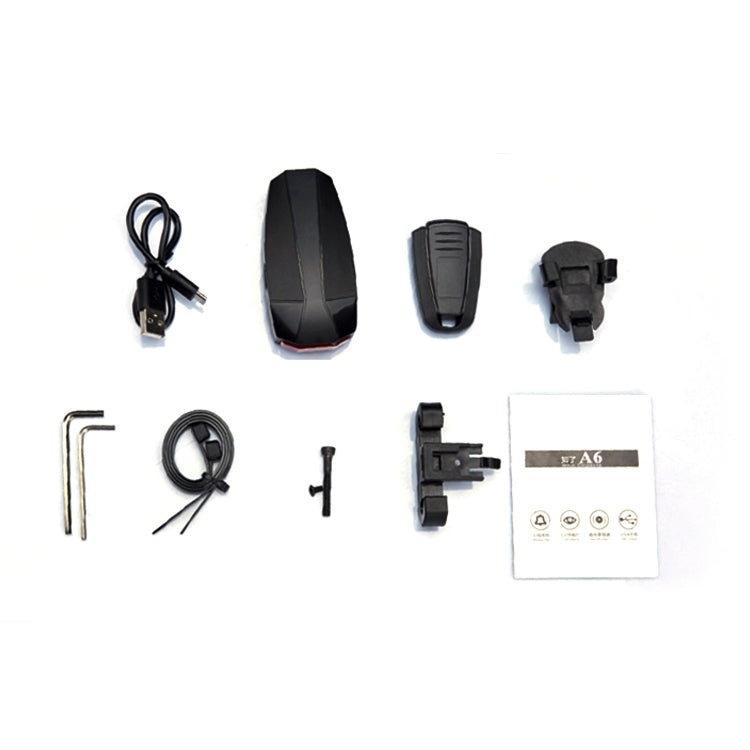 ANTUSI A6 Sorgente luminosa COB di ricarica USB Smart Cycling Bike Avviso allarme Fanale posteriore con telecomando, A6