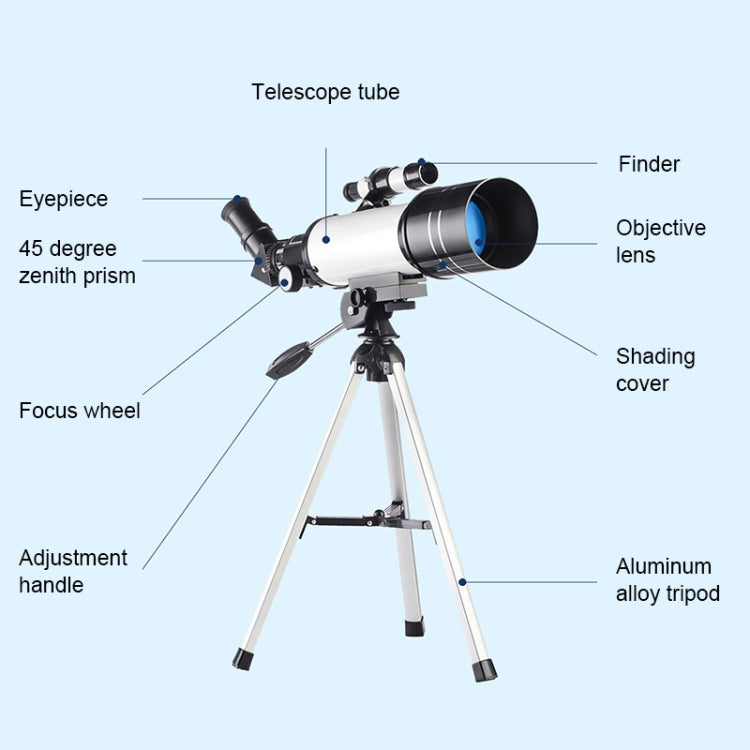 Telescopio astronomico ad alta definizione WR852 16x/66x70 con treppiede, 66x70 White