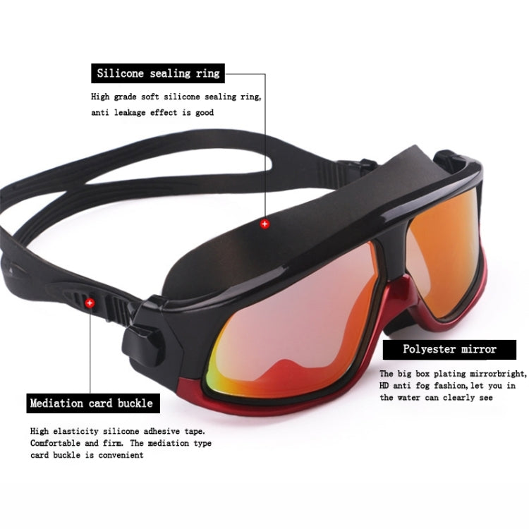 Occhialini da nuoto in silicone antiappannamento galvanici colorati con montatura grande per adulti, 8801 (Red + Black), 8801 (Yellow + Black), 8801 (Silver + Black), 8801 (Blue + Black)