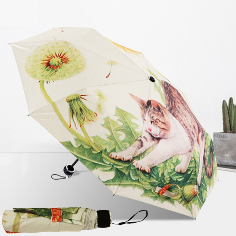 Ombrello parasole anti-ultravioletto con nastro argentato a tre pieghe di moda creativa, Cat Pattern Silver Tape Umbrella