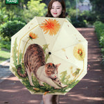 Ombrello parasole anti-ultravioletto con nastro argentato a tre pieghe di moda creativa, Cat Pattern Silver Tape Umbrella