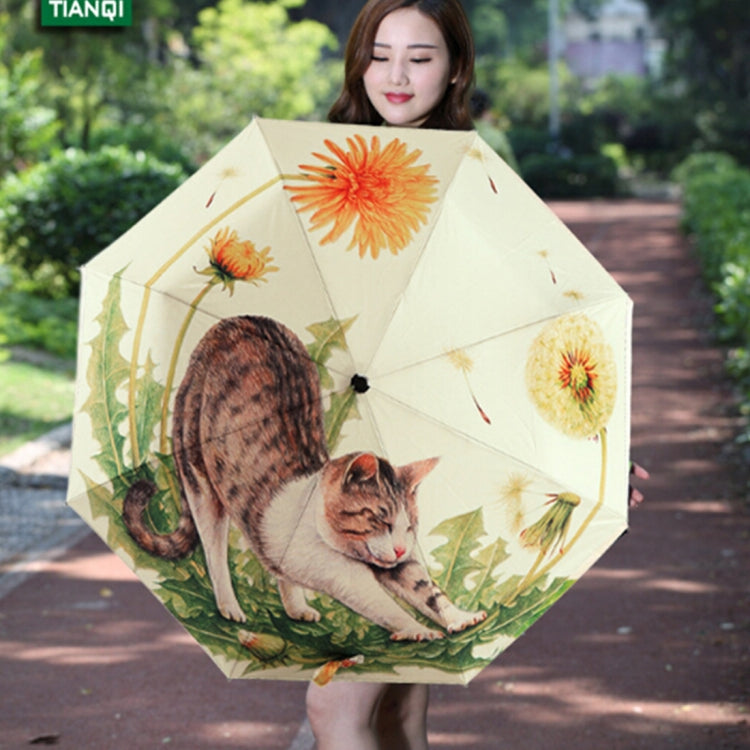Ombrello parasole anti-ultravioletto con nastro argentato a tre pieghe di moda creativa, Cat Pattern Silver Tape Umbrella