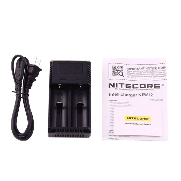 Nitecore NEW i2 Intelligent Digi Smart Charger with LED Indicator for 14500, 16340 (RCR123), 18650, 22650, 26650, Ni-MH and Ni-Cd (AA, AAA) Batteries, NEW i2