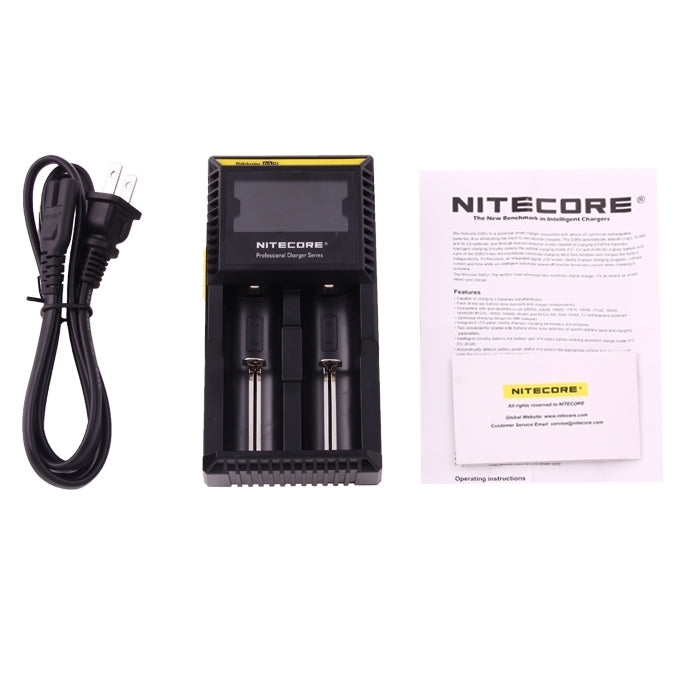 Nitecore D2 Caricabatterie intelligente Digi intelligente con indicatore LED per batterie 14500, 16340 (RCR123), 18650, 22650, 26650, Ni-MH e Ni-Cd (AA, AAA), D2