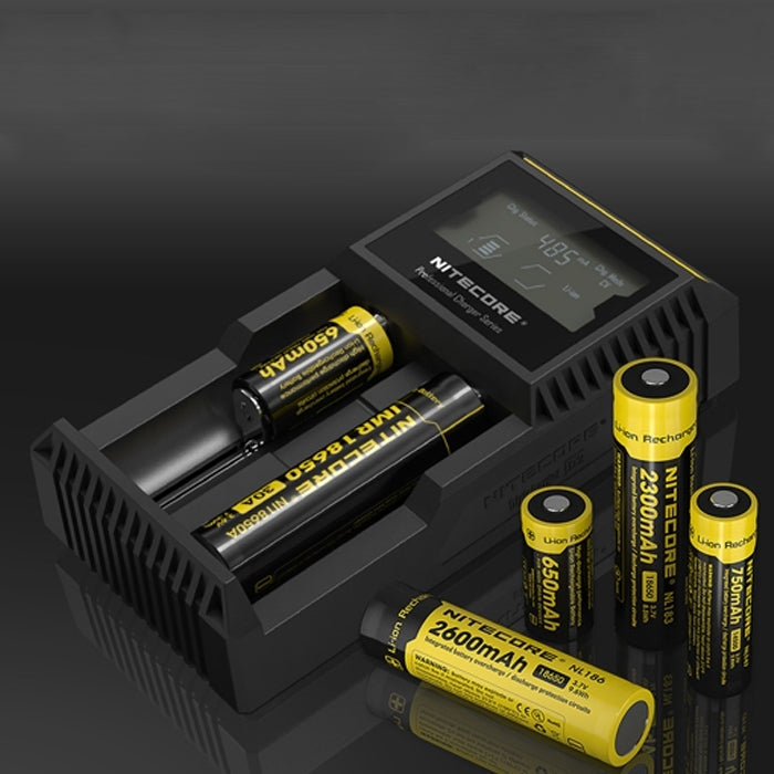 Nitecore D2 Digi Smart Charger with LED Indicator for 14500, 16340 (RCR123), 18650, 22650, 26650, Ni-MH and Ni-Cd (AA, AAA) Batteries, D2