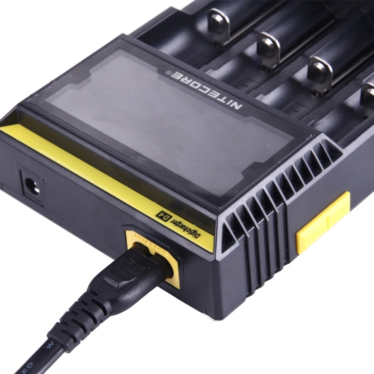 Nitecore D4 Caricabatterie intelligente Digi intelligente con display LCD per batterie 14500, 16340 (RCR123), 18650, 22650, 26650, Ni-MH e Ni-Cd (AA, AAA), D4