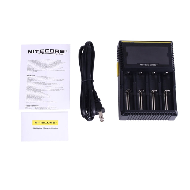 Nitecore D4 Caricabatterie intelligente Digi intelligente con display LCD per batterie 14500, 16340 (RCR123), 18650, 22650, 26650, Ni-MH e Ni-Cd (AA, AAA), D4