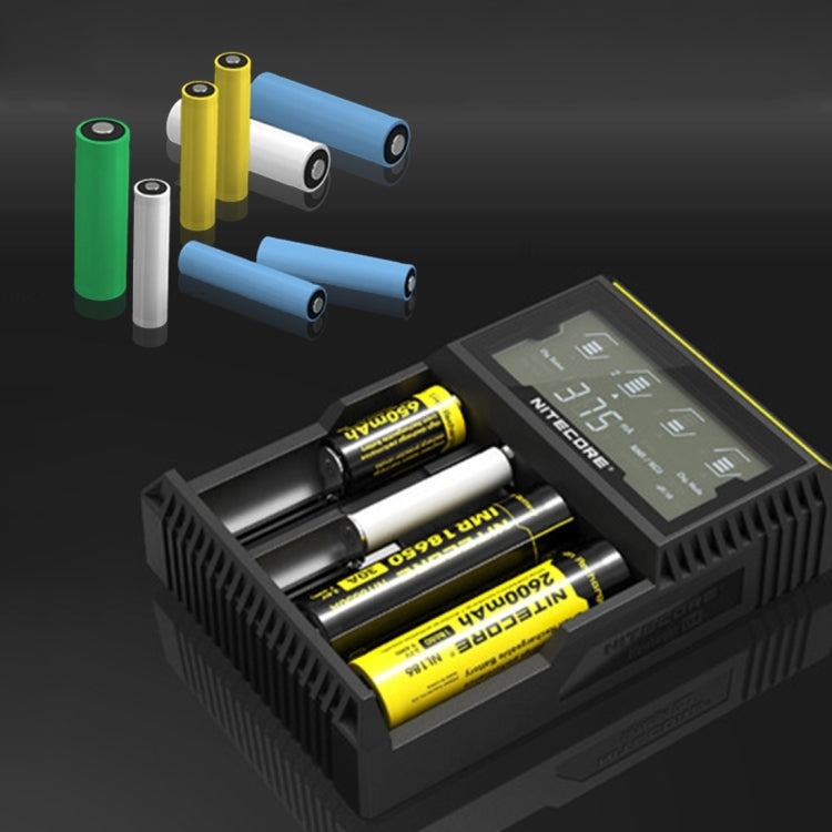 Nitecore D4 Caricabatterie intelligente Digi intelligente con display LCD per batterie 14500, 16340 (RCR123), 18650, 22650, 26650, Ni-MH e Ni-Cd (AA, AAA), D4