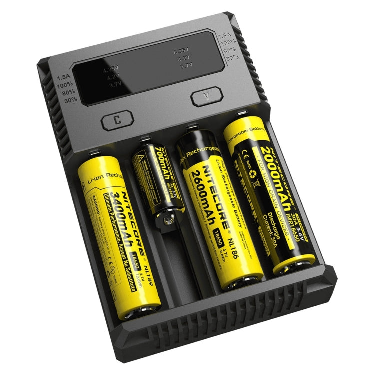 Nitecore NUOVO i4 Intelligent Digi Smart Charger con indicatore LED per batterie 14500, 16340 (RCR123), 18650, 22650, 26650, Ni-MH e Ni-Cd (AA, AAA), NEW i4