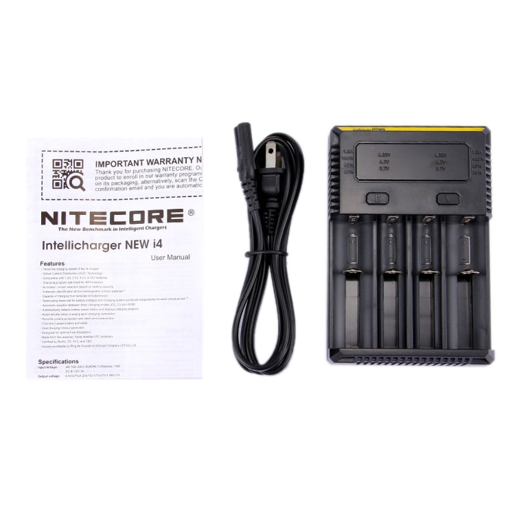 Nitecore NEW i4 Intelligent Digi Smart Charger with LED Indicator for 14500, 16340 (RCR123), 18650, 22650, 26650, Ni-MH and Ni-Cd (AA, AAA) Batteries, NEW i4