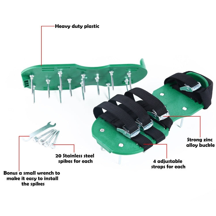 Attrezzi da giardino per prato da giardino, scarificatore per erba, scarpe chiodate con 8 fibbie in metallo, With 8 Metal Buckles (Black), With 8 Metal Buckles (Green)