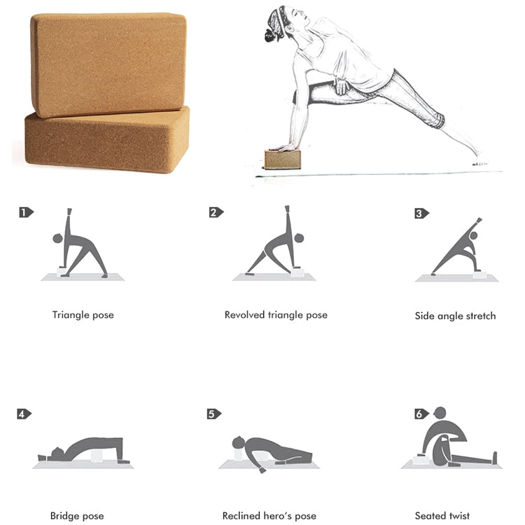 Mattoni in sughero per yoga con protezione ambientale ad alta densità, 22.5 x 15 x 7.5cm