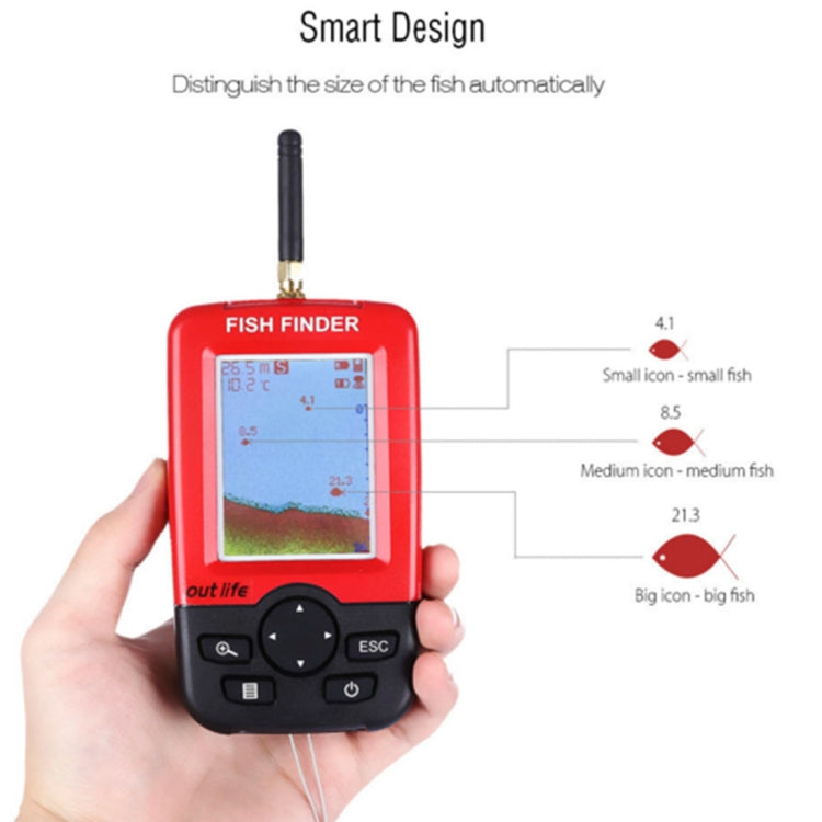 XJ-01 Rilevatore di pesci wireless Sensore sonar 125KHz Localizzatore di profondità 0,6-36 m Localizzatore di pesci con schermo LCD da 2,4 pollici e antenna, sensore di temperatura dell'acqua integrato, XJ-01