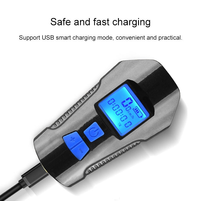 Faro per bicicletta a scatto impermeabile con ricarica USB da 350LM con funzione altoparlante e cronometro, Red, Black, Blue