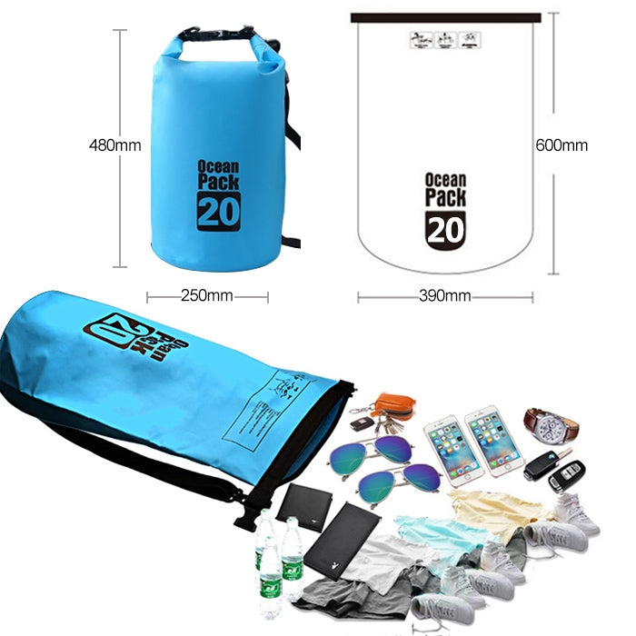 Borsa a tracolla doppia impermeabile per esterni Borsa a botte in PVC con sacco asciutto, capacità: 20 litri, Capacity: 20L (Black), Capacity: 20L (Dark Blue), Capacity: 20L (Orange), Capacity: 20L (Pink), Capacity: 20L (Green), Capacity: 20L (Sky Blue...