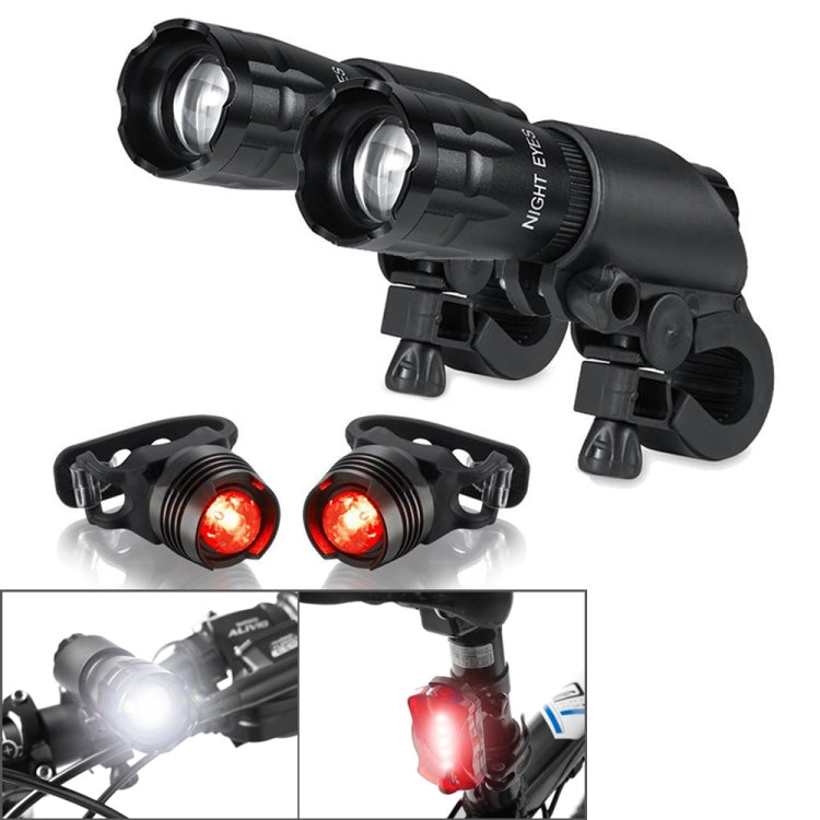 Faro per mountain bike da 5 W Ricarica Zoom Abbagliamento Torcia impermeabile Set Faro per auto x 2 + Fanale posteriore x 2 (Set tre), Set Three