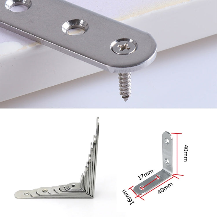 Staffa angolare da 90 gradi in acciaio inossidabile da 40 pezzi, staffa angolare con staffa di fissaggio per mobili, schermi da parete (40 mm), 40mm (10pcs)