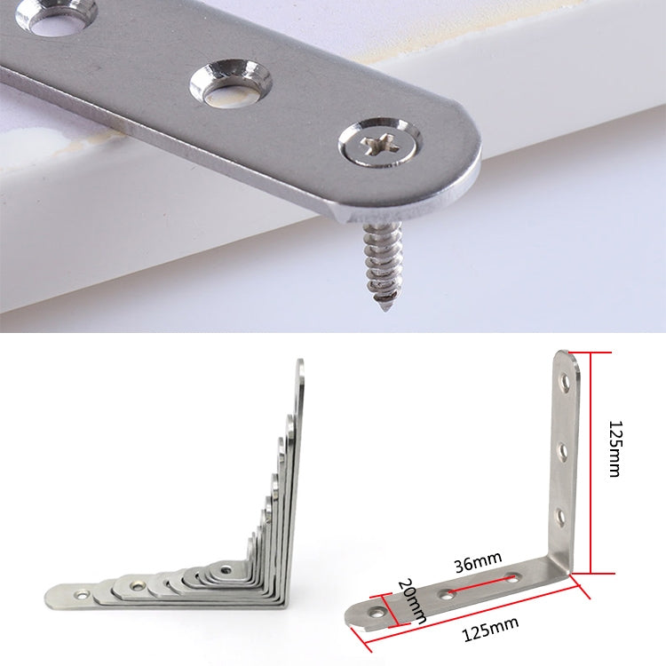 Staffa angolare da 90 gradi in acciaio inossidabile da 10 pezzi, staffa angolare con giunto di fissaggio per mobili, schermi da parete (125 mm), 125mm (2pcs)