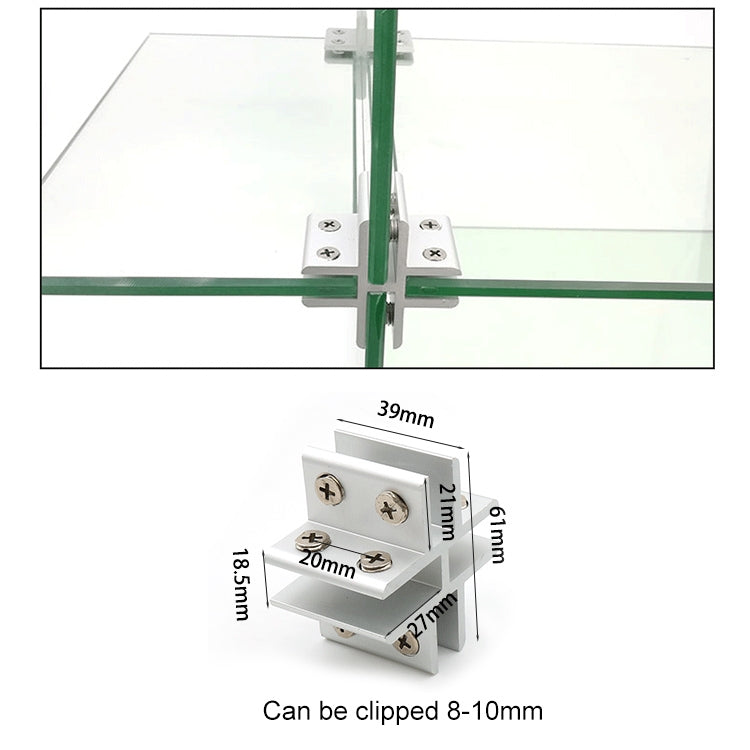 Clip di fissaggio per divisorio per armadio con morsetto combinato in vetro in lega di alluminio da 2 pezzi, con clip da 8-10 mm, Cross-type Cliped 8-10mm