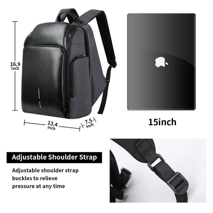 Bopai 851-010128 Borsa a tracolla doppia impermeabile antifurto da lavoro di grande capacità, con porta di ricarica USB, dimensioni: 34x19x43 cm, 851-010128
