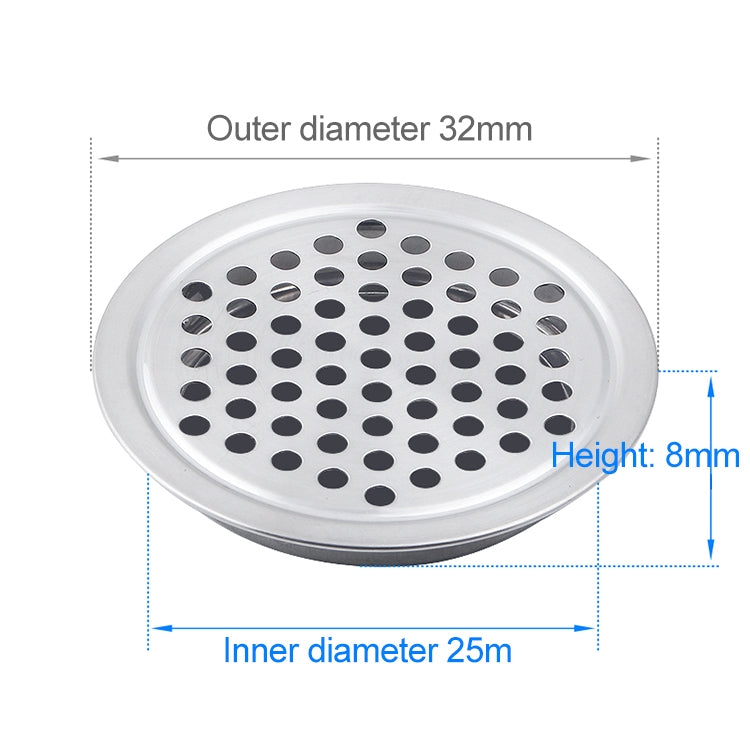 100 PZ 25mm Superficie Piana Armadietto Rotondo Presa d'Aria in Acciaio Inossidabile con Griglia di Copertura Prese d'Aria con Piccoli Fori, 25mm Flat