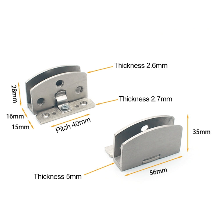 Cerniera in vetro con superficie spazzolata libera da 2 pezzi, foro aperto, dimensioni: L, 8-10 mm, L
