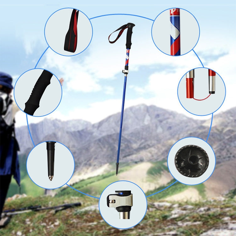 Bastoncini da trekking pieghevoli portatili in lega di alluminio a 5 nodi, lunghezza pieghevole: 28,5 cm, Folding Length : 28.5CM (Black), Folding Length : 28.5CM (Green), Folding Length : 28.5CM (Blue), Folding Length : 28.5CM (Red)