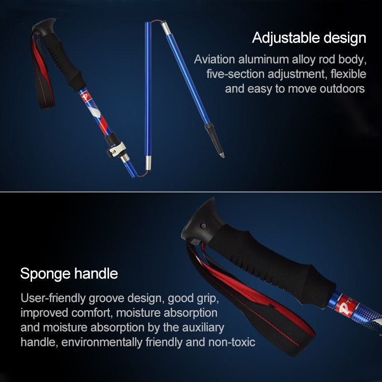 Bastoncini da trekking pieghevoli portatili in lega di alluminio a 5 nodi, lunghezza pieghevole: 35 cm, Folding Length : 35CM (Black), Folding Length : 35CM (Green), Folding Length : 35CM (Blue), Folding Length : 35CM (Red)