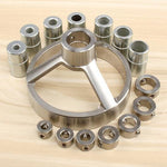 Guida per trapano 16 in 1 Maschera per fori tascabili verticali 5/6/7/8/9/10 / 12mm Localizzatore di fori per punte da trapano Kit di maschere per la lavorazione del legno in acciaio inossidabile, 16 in 1