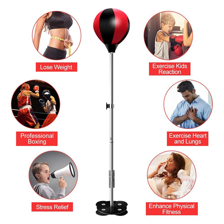 Versione con ventosa per adulti, regolabile in altezza, verticale, in pelle PU, palla da boxe, velocità, attrezzatura per il fitness con guanti, with Gloves Black Red, with Gloves Red