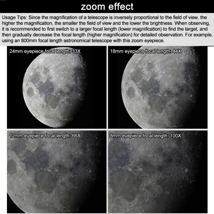 Telescopio astronomico 8-24 mm, oculare zoom continuo interamente in metallo, 8-24mm