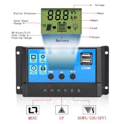 CMTD-2420 Regolatore di carica/scarica solare 20A 12V/24V con display LED e doppia porta USB