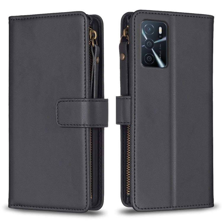 Cassa del telefono di vibrazione del cuoio del raccoglitore della chiusura lampo di 9 slot per schede per OPPO A16 / A16s / A54s / A55 5G / A54 4G, For OPPO A16 / A16s / A54s / A55 5G / A54 4G