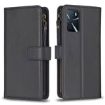 Cassa del telefono di vibrazione del cuoio del raccoglitore della chiusura lampo di 9 slot per schede per OPPO A16 / A16s / A54s / A55 5G / A54 4G, For OPPO A16 / A16s / A54s / A55 5G / A54 4G