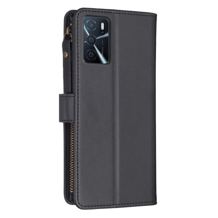 Cassa del telefono di vibrazione del cuoio del raccoglitore della chiusura lampo di 9 slot per schede per OPPO A16 / A16s / A54s / A55 5G / A54 4G, For OPPO A16 / A16s / A54s / A55 5G / A54 4G