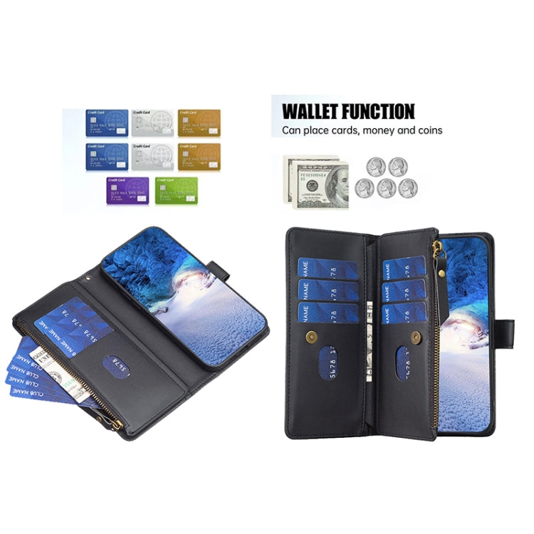 Cassa del telefono di vibrazione del cuoio del raccoglitore della chiusura lampo di 9 slot per schede per OPPO A16 / A16s / A54s / A55 5G / A54 4G, For OPPO A16 / A16s / A54s / A55 5G / A54 4G