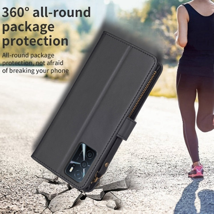 Cassa del telefono di vibrazione del cuoio del raccoglitore della chiusura lampo di 9 slot per schede per OPPO A16 / A16s / A54s / A55 5G / A54 4G, For OPPO A16 / A16s / A54s / A55 5G / A54 4G
