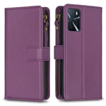 Cassa del telefono di vibrazione del cuoio del raccoglitore della chiusura lampo di 9 slot per schede per OPPO A16 / A16s / A54s / A55 5G / A54 4G, For OPPO A16 / A16s / A54s / A55 5G / A54 4G