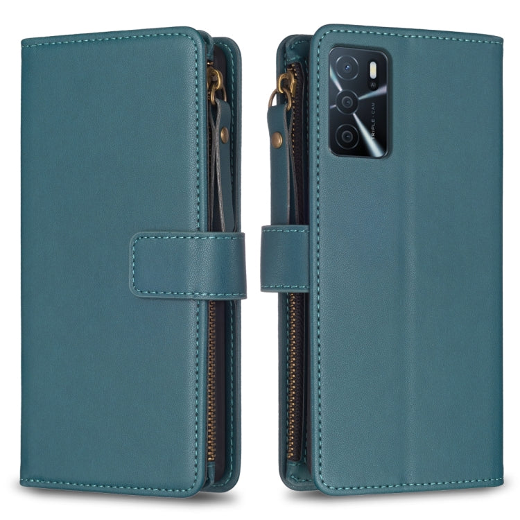 Cassa del telefono di vibrazione del cuoio del raccoglitore della chiusura lampo di 9 slot per schede per OPPO A16 / A16s / A54s / A55 5G / A54 4G, For OPPO A16 / A16s / A54s / A55 5G / A54 4G