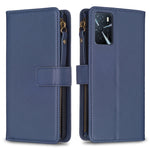 Cassa del telefono di vibrazione del cuoio del raccoglitore della chiusura lampo di 9 slot per schede per OPPO A16 / A16s / A54s / A55 5G / A54 4G, For OPPO A16 / A16s / A54s / A55 5G / A54 4G