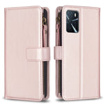 Cassa del telefono di vibrazione del cuoio del raccoglitore della chiusura lampo di 9 slot per schede per OPPO A16 / A16s / A54s / A55 5G / A54 4G, For OPPO A16 / A16s / A54s / A55 5G / A54 4G