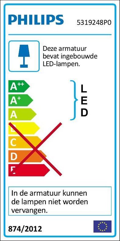 Lampada da parete dimmerabile 2200k-2700k 2x4.5W 1000lm Philips 8718696154564 5319248PO P1022