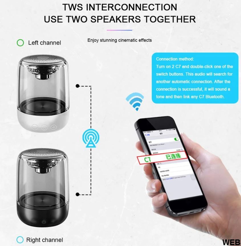 Altoparlante bluetooth TWS Bluetooth 5.0 LED Light MicroSD/TF 10W C7 L318