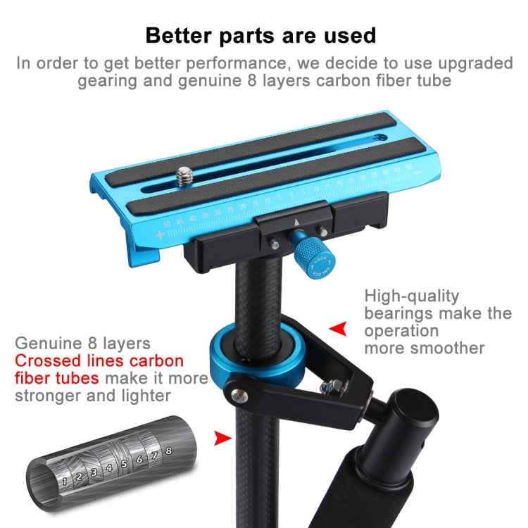 Stabilizzatore portatile in fibra di carbonio PULUZ 38,5-61 cm per video e fotocamere digitali DSLR e DV, intervallo di carico: 0,5-3 kg, P60T Black, P60T Blue, P60T Red, RU Stock P60T Black
