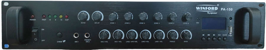 Amplificatore audio USB/Bluetooth/FM 6 canali 70V/100V/16 Ohm 150W